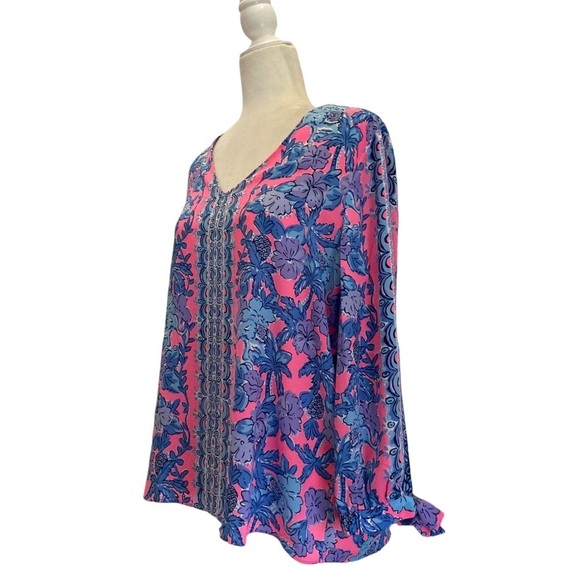 NEW LILLY PULITZER pamala lileeze top in soleil pink palm paradise - Picture 7 of 10
